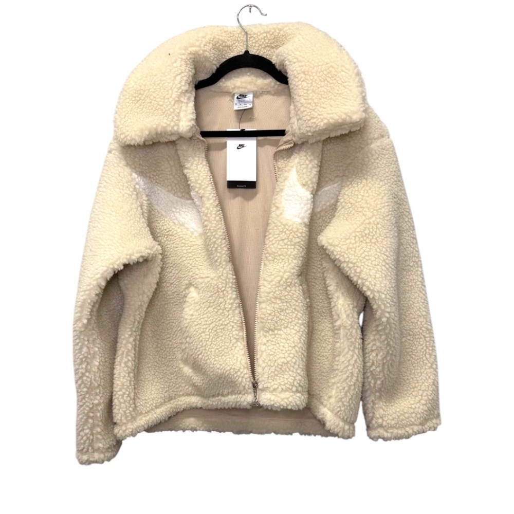 Nike Women's Sportswear Swoosh Sherpa Full-Zip Jacket, OFF-WHITE, Sz XS